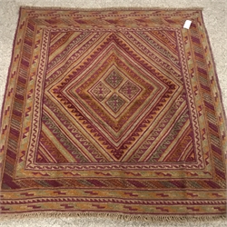  Gazak maroon ground rug, four central diamonds, 130cm x 122cm  