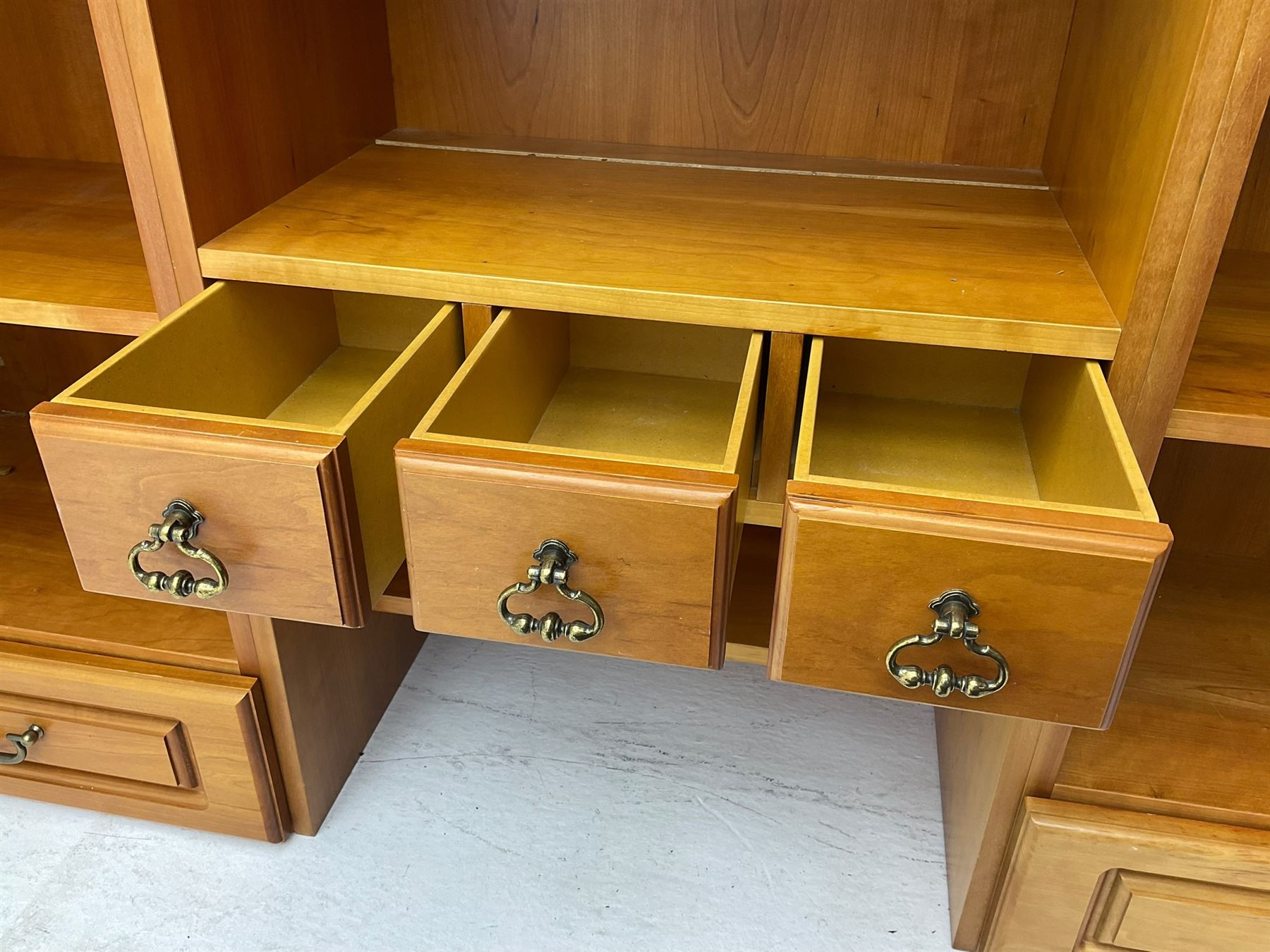 Art Nouveau design cherry wood kitchen wall unit, two leaded glazed doors with stained tulip decoration