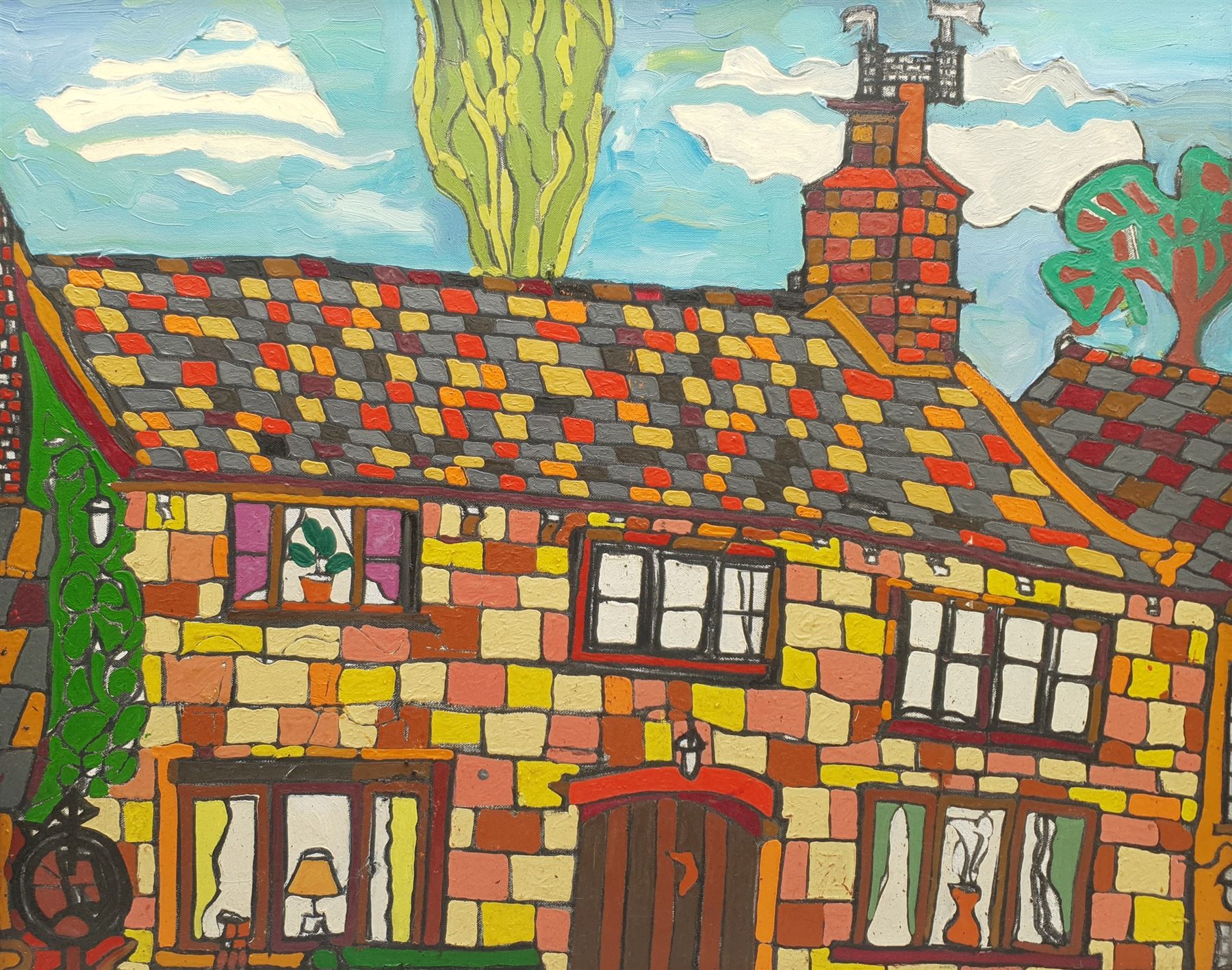 Adam Raven (British 1952-2006): Suburbia, impasto oil on canvas signed verso 60cm x 75cm
