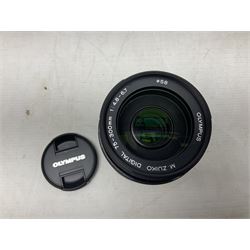 Olympus PEN-F camera body, with 'Olympus M- Zuiko Digital 25mm 1: 1.8' lens,  'Olympus M- Zuiko Digital 75-300mm 1: 4.8 - 6.7' lens and  'Olympus M- Zuiko Digital 17mm 1: 1.8' lens, with original box, together with Lowepro camera bag