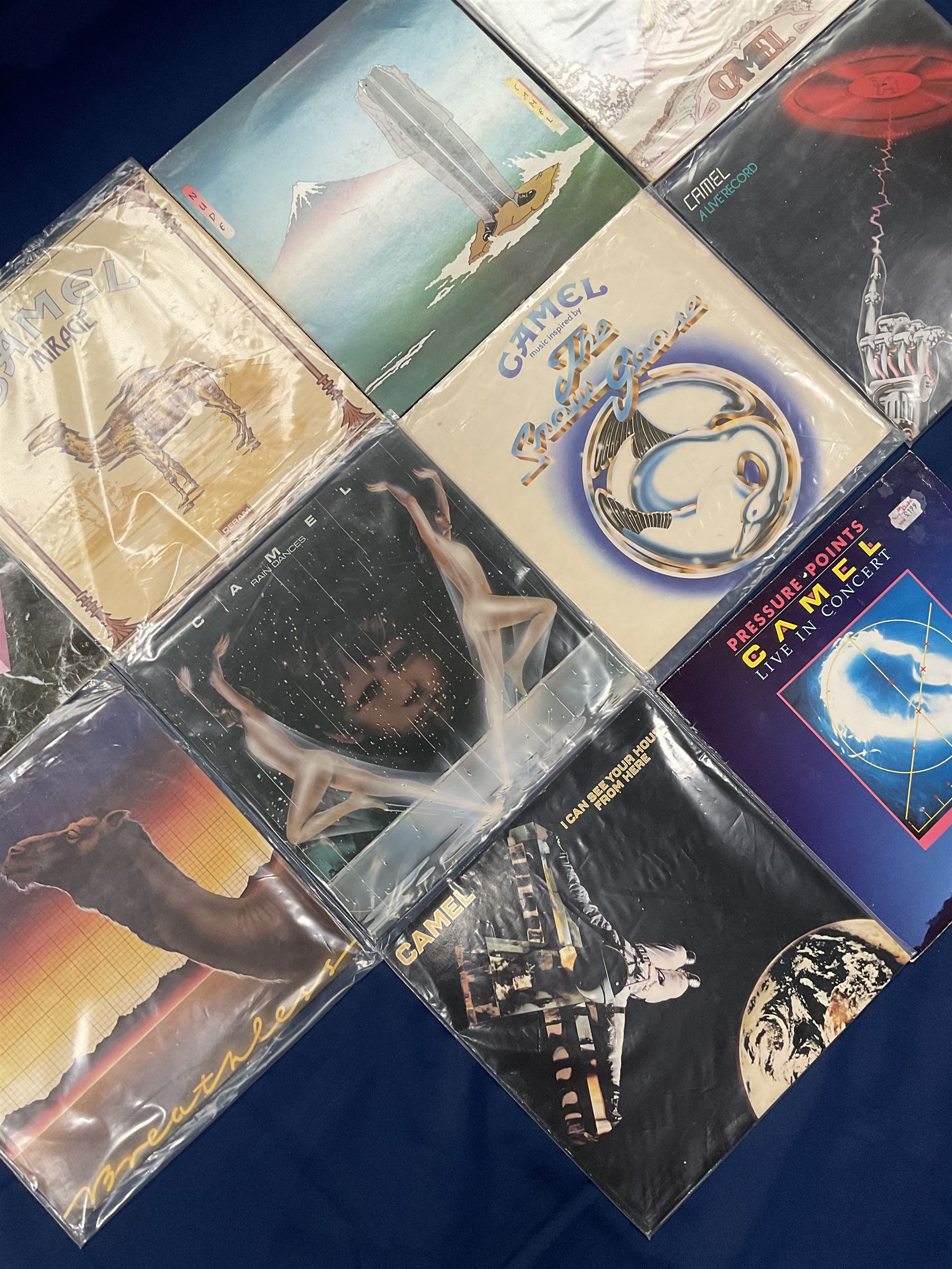 Camel vinyl LPs including 'Moonmadness', 'Mirage', 'Rain Dances', 'I Can See Your House From Here', 'Breathless', 'Nude' etc (10)