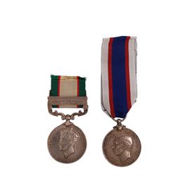 George VI India General Service medal, with North West Frontier 1936-37 clasp, awarded to 10532 Sepoy Mohd Iqbal, 2-2 Punjab R, together with Royal Fleet Reserve Long Service and Good Conduct Medal, awarded to H.Whiteside. PO.B. 21071 A.B.R.F 