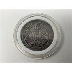 Charles I hammered silver halfcrown coin, Elizabeth I 1580 shilling and Henry VII groat