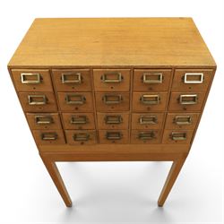 Mid-20th century card index bank of twenty drawers on stand