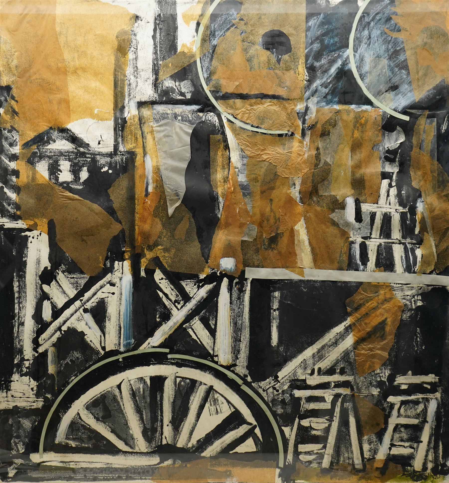 Lucy Mary Hainsworth (South African/Northern British 1935-): 'Ferry Bridge Power Station', mixed media collage attributed and titled on label verso 93cm x 88cm