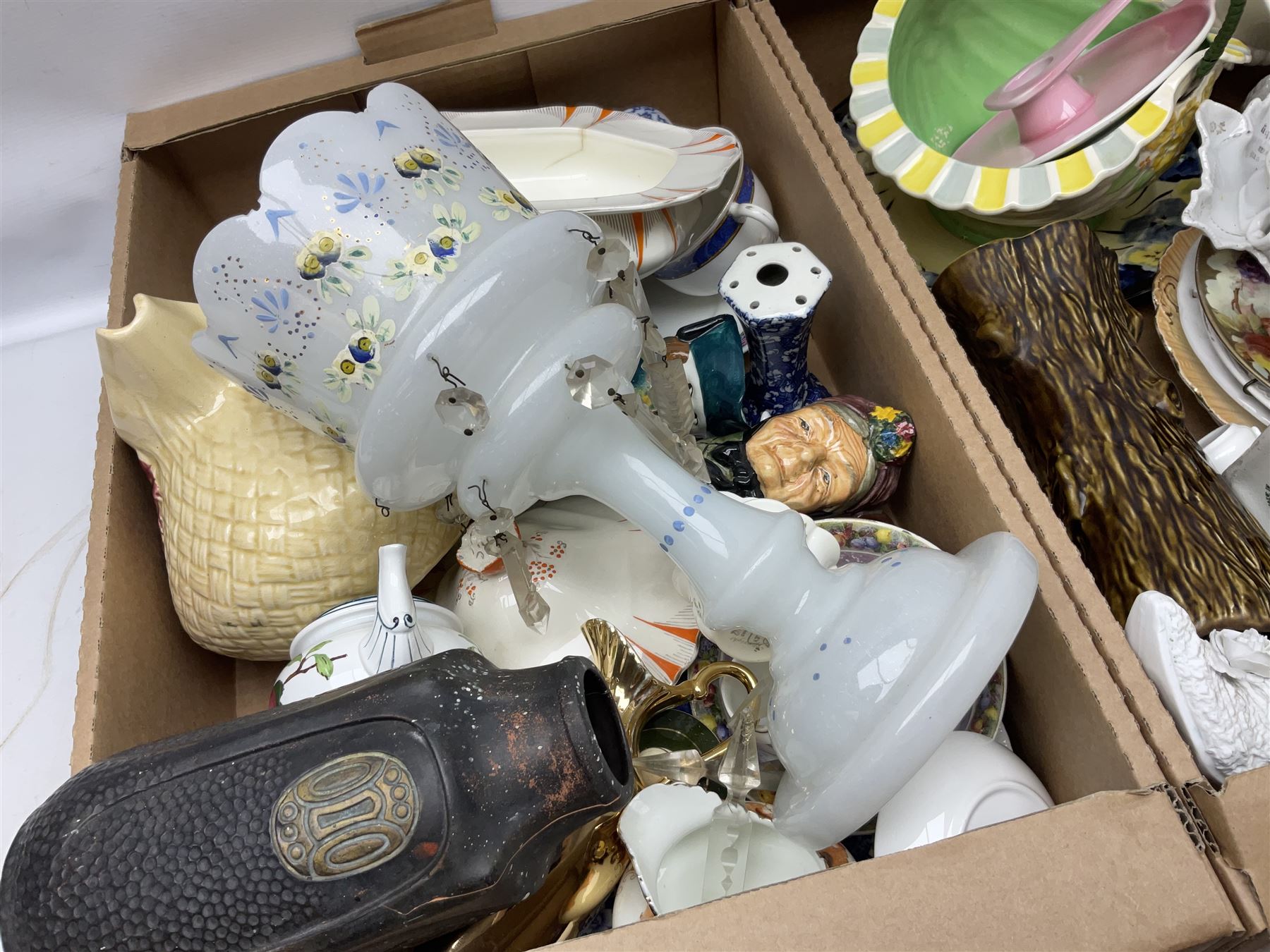 Collection of ceramics, to include Bretby Clanta Vase, Beswick Winnie the Pooh owl, Shelley teacup and saucer, Shelley Candlestick, Wedgewood vase etc, in two boxes