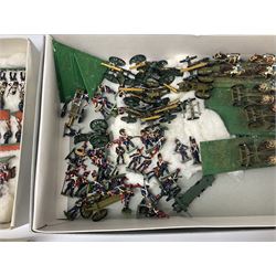Painted metal wargame figures - over four hundred and sixty including Napoleonic, Dragoons, Line, horse-drawn and other Artillery, mounted etc; individuals and ranks of two, three and four; various scales including 20mm, 25mm etc