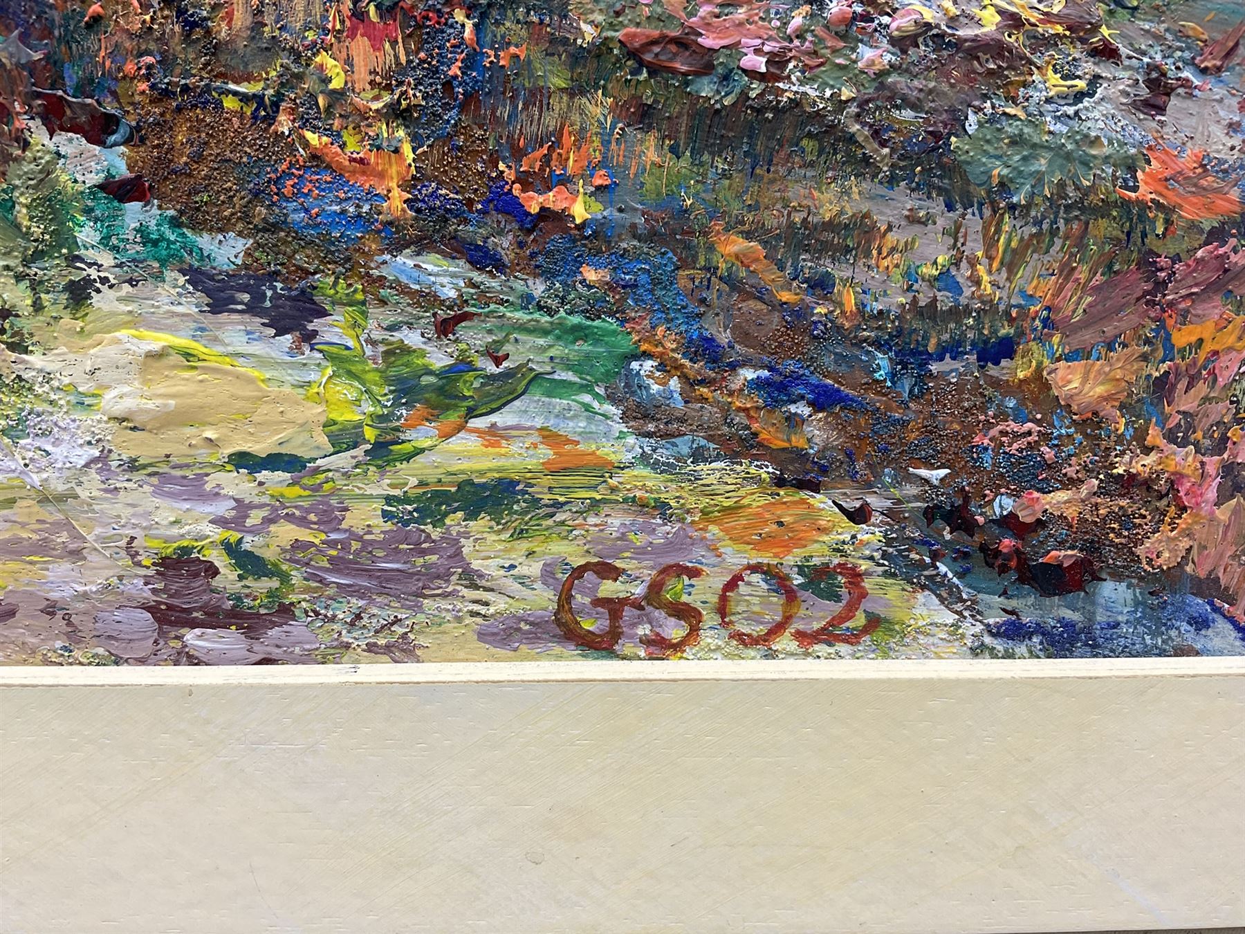 Geoffrey Stansfield (British 1933-2011): 'Courtyard in Gaios - Paxos', acrylic on board signed with initials and dated '02, titled on exhibition label verso 46cm x 60cm 
Provenance: exh. Royal Academy Summer Exhibion 2002, label verso