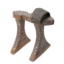 Pair of 19th century Ottoman Hamam nalins (bath clogs) with leather strap and inlaid decoration L23cm x H21cm
