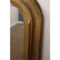  Victorian over mantle arched gilt framed mirror, W114cm, H134cm  