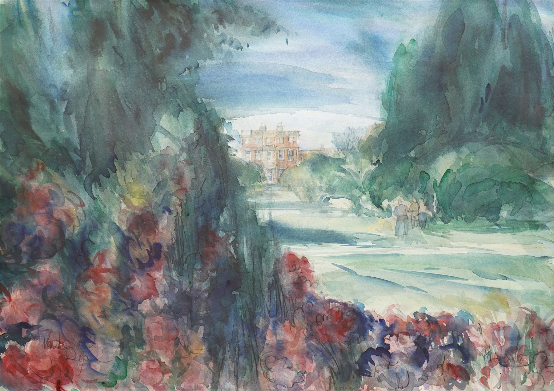 Harold Wharfe (Yorkshire 20th century): 'Newby Hall', watercolour signed and titled 50cm x 69cm