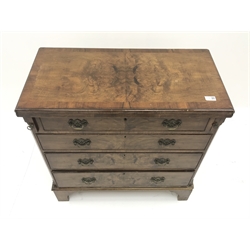  George I style cross banded figured walnut bachelor's chest, hinged lid above four graduating drawers, shaped bracket supports, W78cm, H78cm, D38cm  