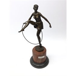  Art Deco style bronze study of a Hoop Dancer after D. Alonzo on cylindrical marble plinth, H49cm  