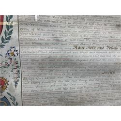 Large 18th century framed and glazed Indenture for King George III to George Rivers, Lord Rivers of Straths Saye, including frame H92.5cm L107.5cm