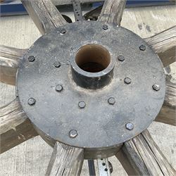 Industrial style cart wheel table, on cast iron trestle base  - THIS LOT IS TO BE COLLECTED BY APPOINTMENT FROM DUGGLEBY STORAGE, GREAT HILL, EASTFIELD, SCARBOROUGH, YO11 3TX