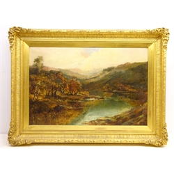  Rural Mountainous Landscape with River 19th/20th century oil on canvas unsigned 50cm x 75cm in gilt frame  