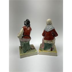 A pair of Staffordshire figures, modelled as the Cobbler Jobsons and His Wife Nell, both Seated, H16.5cm.