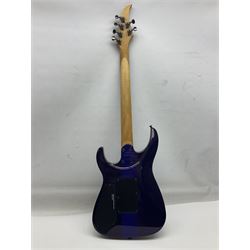 2015 Japanese Caparison Dellinger Prominence hand made boutique rock guitar in spectrum blue with clock inlays and Scaller tremolo; serial no.3200018; L100cm; in fitted case with certificate, registration card, tools etc