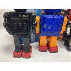 Three vintage battery operated robots comprising tin-plate Space Walk Man ME 100 Robot, Saturn the 13