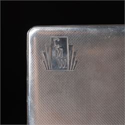 Engine turned silver cigarette case engraved with initials Birmingham 1935 Maker Frederick Field