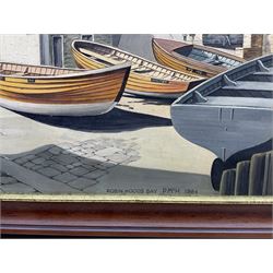 P McH**** (20th century): 'Robin Hoods Bay, oil on panel signed with initials titled and dated 1984, 39cm x 49cm