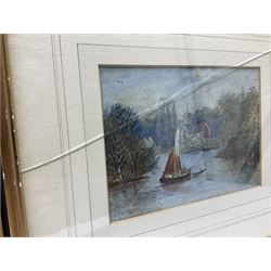 English School (19th century): 'Shepperton' 'Maidenhead Bridge' and 'Thames Ditton, set three watercolours unsigned, titled and dated 1879 on mount 12cm x 17cm (3)