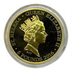 Queen Elizabeth II St Helena 2016 'Five Guinea Bicentenary Edition' gold proof five pound coin, cased with The East India Company London certificate