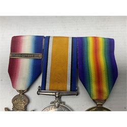 WW1 1914 “Mons Bar” medal trio comprising British War Medal, 1914 star with copy '5th Aug – 22nd Nov 1914' bar and Victory Medal awarded to M1-5988 Pte. A.H. Bottrill A.S.C.; with ribbons