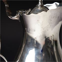 Silver matched five piece tea and coffee set of baluster form engraved with a monogram on shaped supports Sheffield 1913, the teapot 1911, the coffee pot 1924 Maker Mappin & Webb