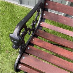 Black painted cast iron and wood slated garden bench decorated with lion heads  - THIS LOT IS TO BE COLLECTED BY APPOINTMENT FROM DUGGLEBY STORAGE, GREAT HILL, EASTFIELD, SCARBOROUGH, YO11 3TX