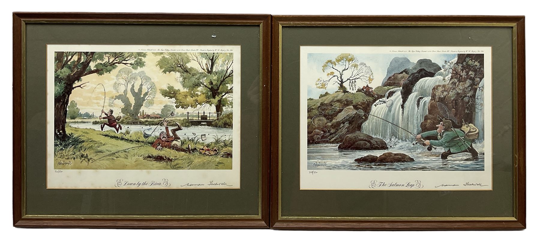 Norman Thelwell (British 1923-2004): 'The Salmon Leap' and 'Down by the River', pair limited edition colour prints signed in pencil and numbered 298/850 and 232/850, respectively pub. 1978, 20cm x 30cm (2)