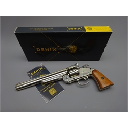  Denix Replica Smith & Wesson single action long barrel pistol, nickel finish, new in box  