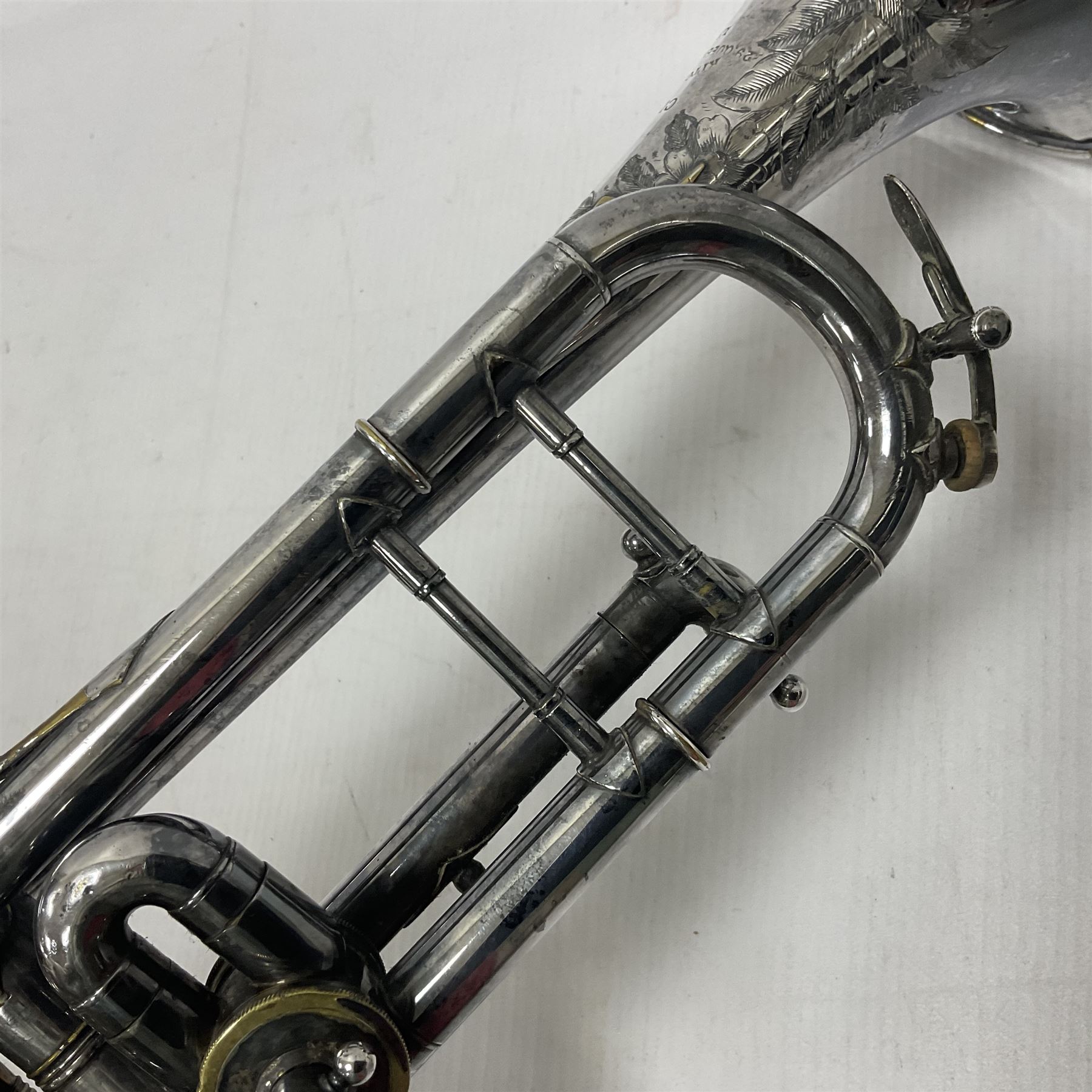 Victorian Class A silver plated trumpet retailed by Kitchen & Co,29 Queen Victoria Street Leeds, 1897 with mouthpiece/slide and in its original felt lined box
