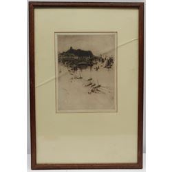 Frank Henry Mason (Staithes Group 1875-1965): Scarborough and the Herring Fleet, dry point etching signed in pencil 23cm x 17.5cm  Provenance: from the estate of Christine Dexter and by descent from the artist's sister Eleanor Marie (Nellie)