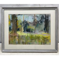 David Greenwood (Northern British Contemporary): 'Early Morning - Roberts Park Saltaire', pastel, signed and dated '93 on the mount, titled on label verso 30cm x 41cm 