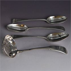 George III York silver Fiddle pattern sifting spoon, with oval pierced bowl, engraved with...