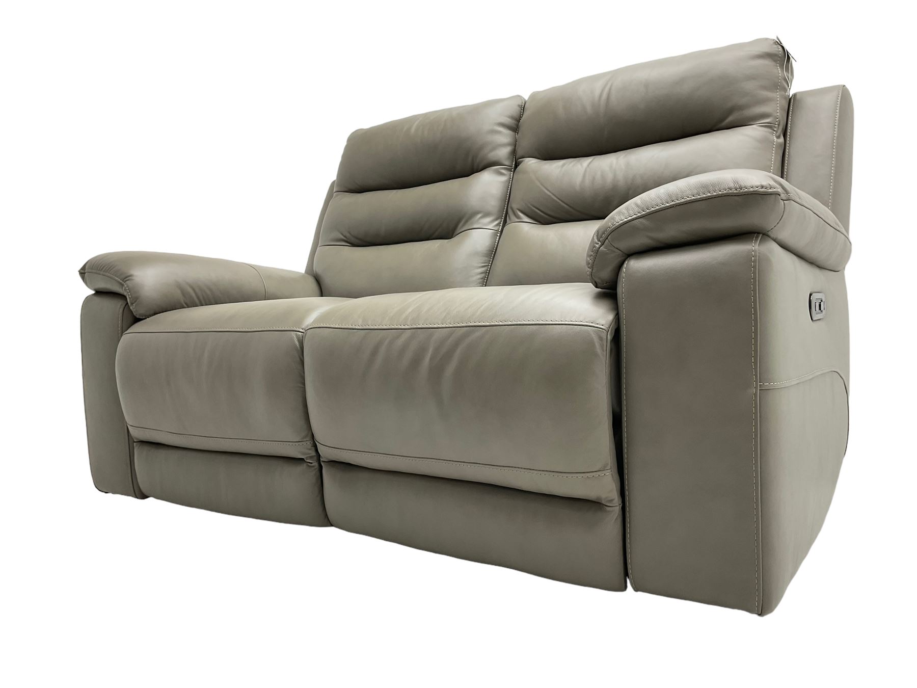 Violino - 'Atlanta' three-seat electric reclining sofa (W200cm, H100cm, D89cm); matching two-seat electric reclining sofa (W158cm); and matching electric reclining armchair (W100cm); upholstered in grey leather