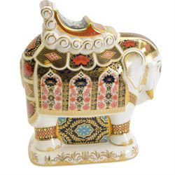 Royal Crown Derby paperweight, large Imari Elephant, decorated in the 1128 pattern, gold stopper, 22cm high.