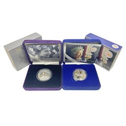 The Royal Mint United Kingdom 2002 'Golden Jubilee' silver proof crown and 2006 'Her Majesty Queen Elizabeth II Eightieth Birthday' silver proof piedfort crown, both cased with certificates