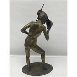 After Landanski, bronze figure of a dancer with hat and cane, upon an oval base, H44cm