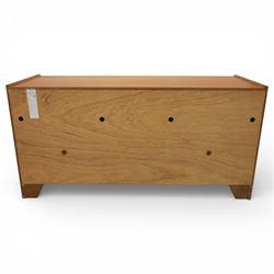 Nathan - 'Squares' low media sideboard, rectangular top over two drawers, above signature square panelled cabinet doors revealing storage for records, on a recessed base