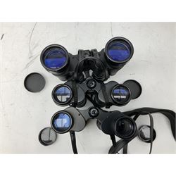 Eleven cased pairs of binoculars, to include Omiya 8x30, Tasco, Esde-Optik 8x40 Weitwinkel, Chinon 10x50 Field. Aico Rapide 8x30, Astralite zoom 6x- 14x32, etc