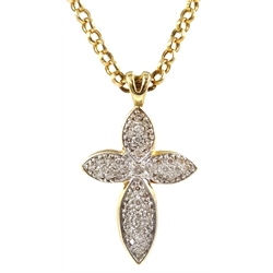  9ct gold cross diamond pendant necklace, stamped 375  