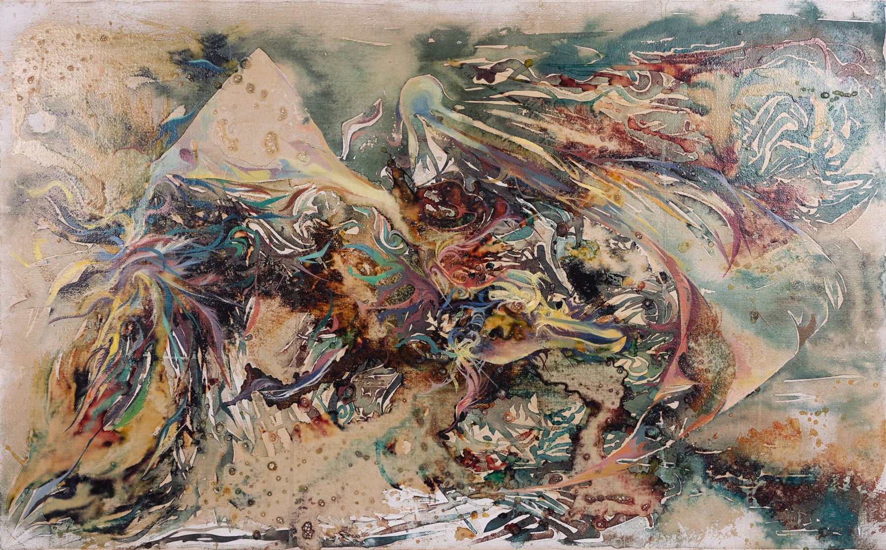 John Uzzell Edwards (Welsh 1934-2014): 'Skeletal Seabirds', oil on canvas unsigned 75cm x 123cm 