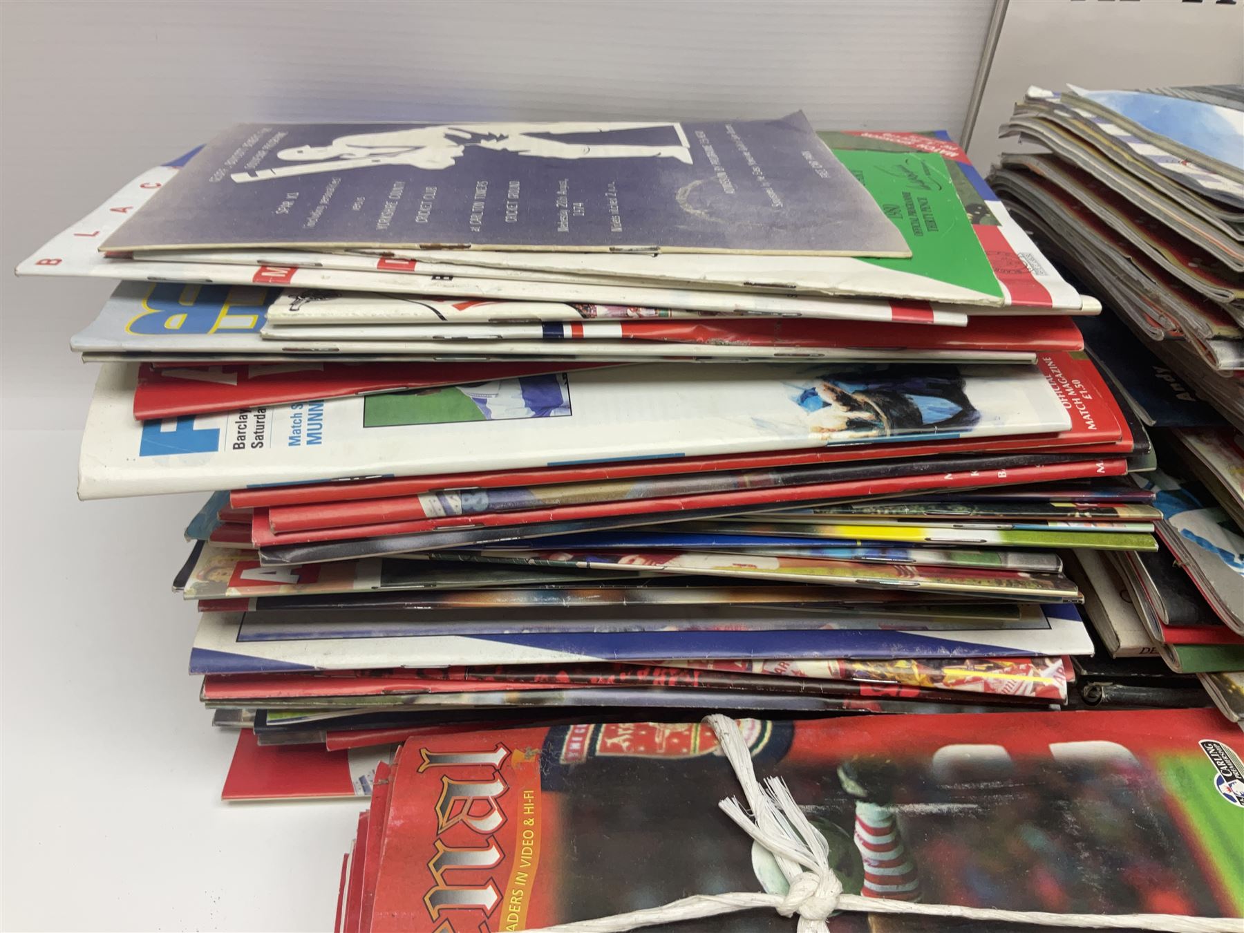 Quantity of mostly football programmes including Wimbledon vs Arsenal Saturday 5th September 1992, Arsenal FC vs Blackburn Rovers Saturday February 26th season 1993/94, Liverpool vs Arsenal Saturday 2nd October 1993, The F.A. Charity Shield Arsenal vs Manchester United 7th August 1993 etc
