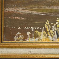 John H Capstick (British 20th century): 'A Dales Landscape' 'Summer Wolds' and 'Autumnal Wolds', set of three oils on board signed, artists label verso max 50cm x 75cm (3)