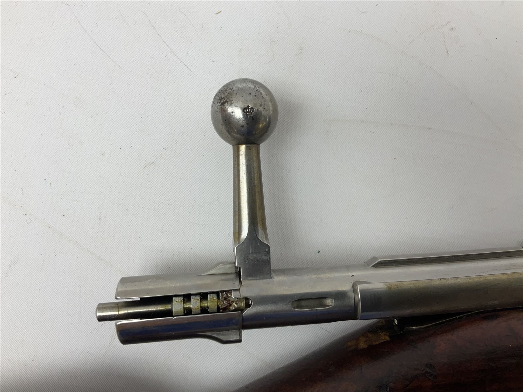 Early 20c Swedish 6.5mm bolt-action service rifle inscribed Carl Gustafs Stads Gevarsfaktori 1904; with 74cm barrel and original Model 1896 knife bayonet with scabbard No.149918 L149cm overall. Deactivated to early specification so requires re-deactivation to modern standards SECTION 1 RFD ONLY