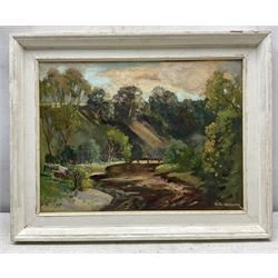 Gordon Clifford Barlow (British 1913-2005):  'Early Autumn - Bolton Abbey', oil on board 29cm x 39cm 