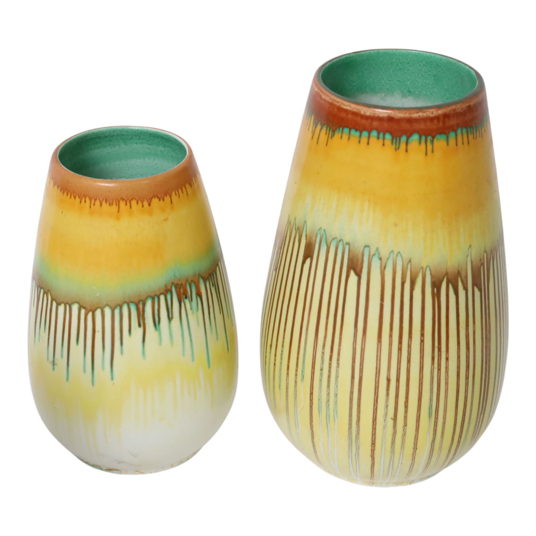 Six Shelley drip glaze vases of various shapes, largest H24cm 