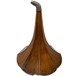 Early 20th century oak cased gramophone, the motor marked 'Garrard No.20 REF No.1030', with ribbed oak horn, base 30cm square; with one 78rpm record and Columbia tin of needles